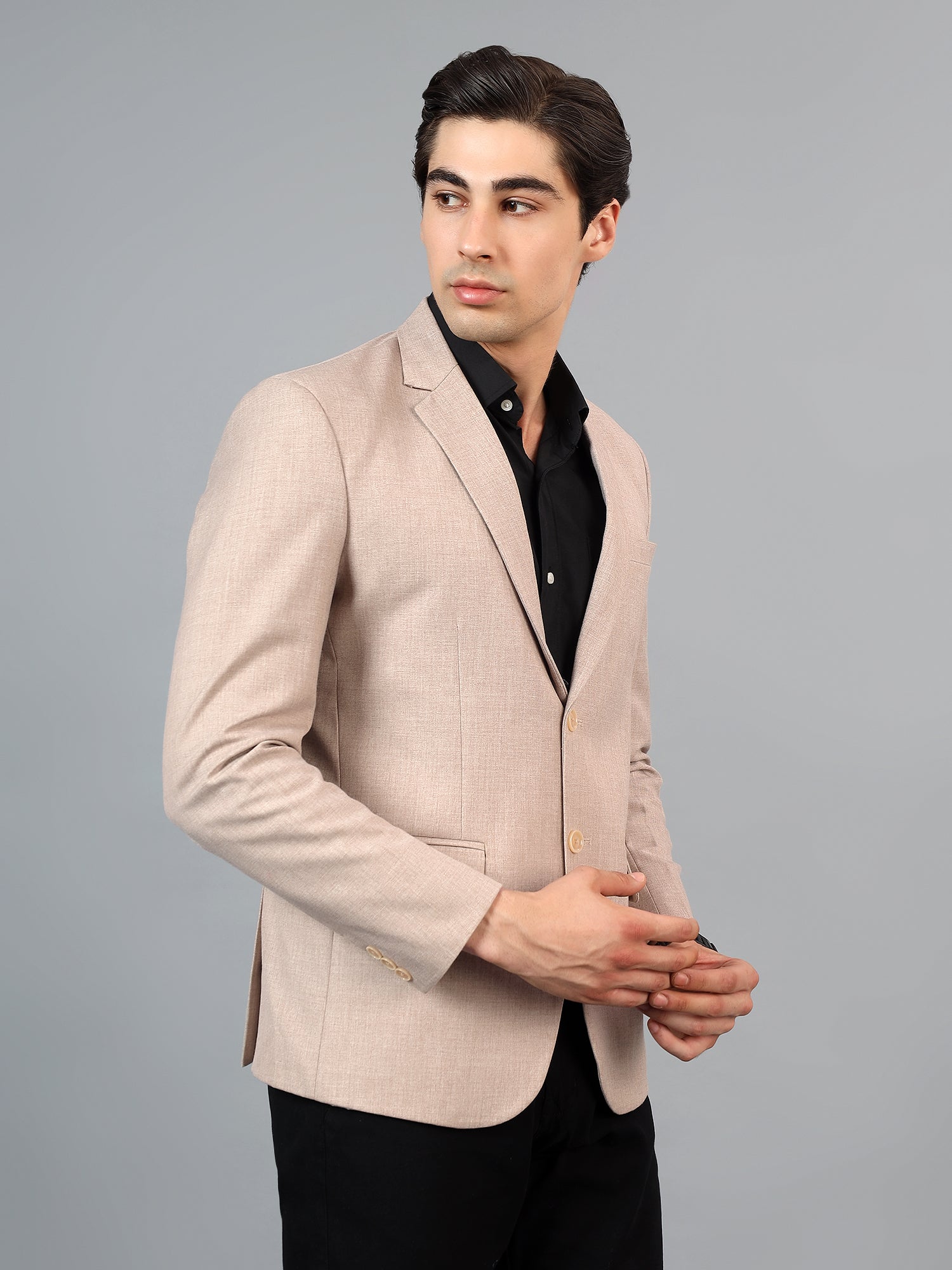 Men's Beige Slim Fit Solid Single Breasted Formal Blazer